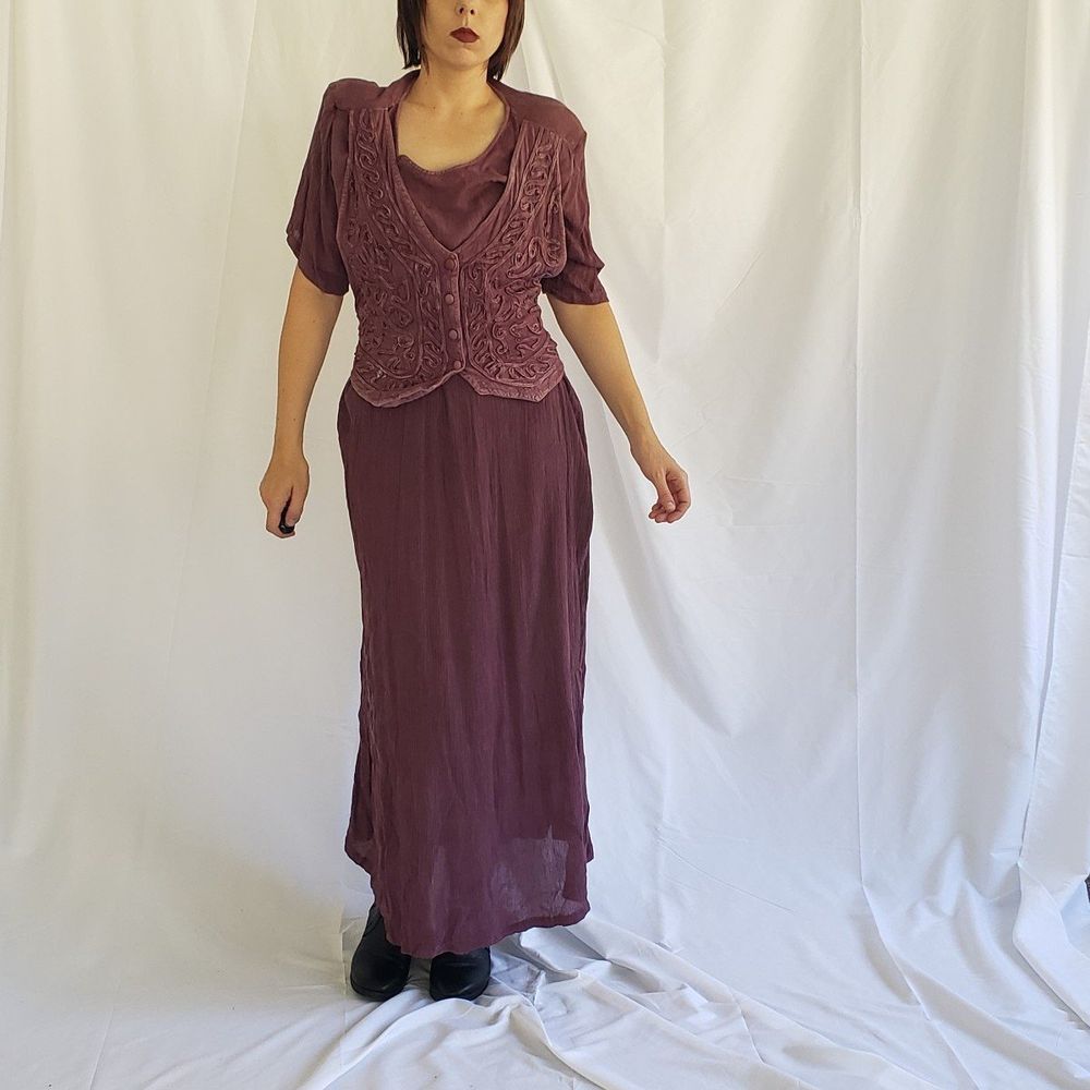 90s Mauve Rayon Whimsigoth Maxi‎ Dress